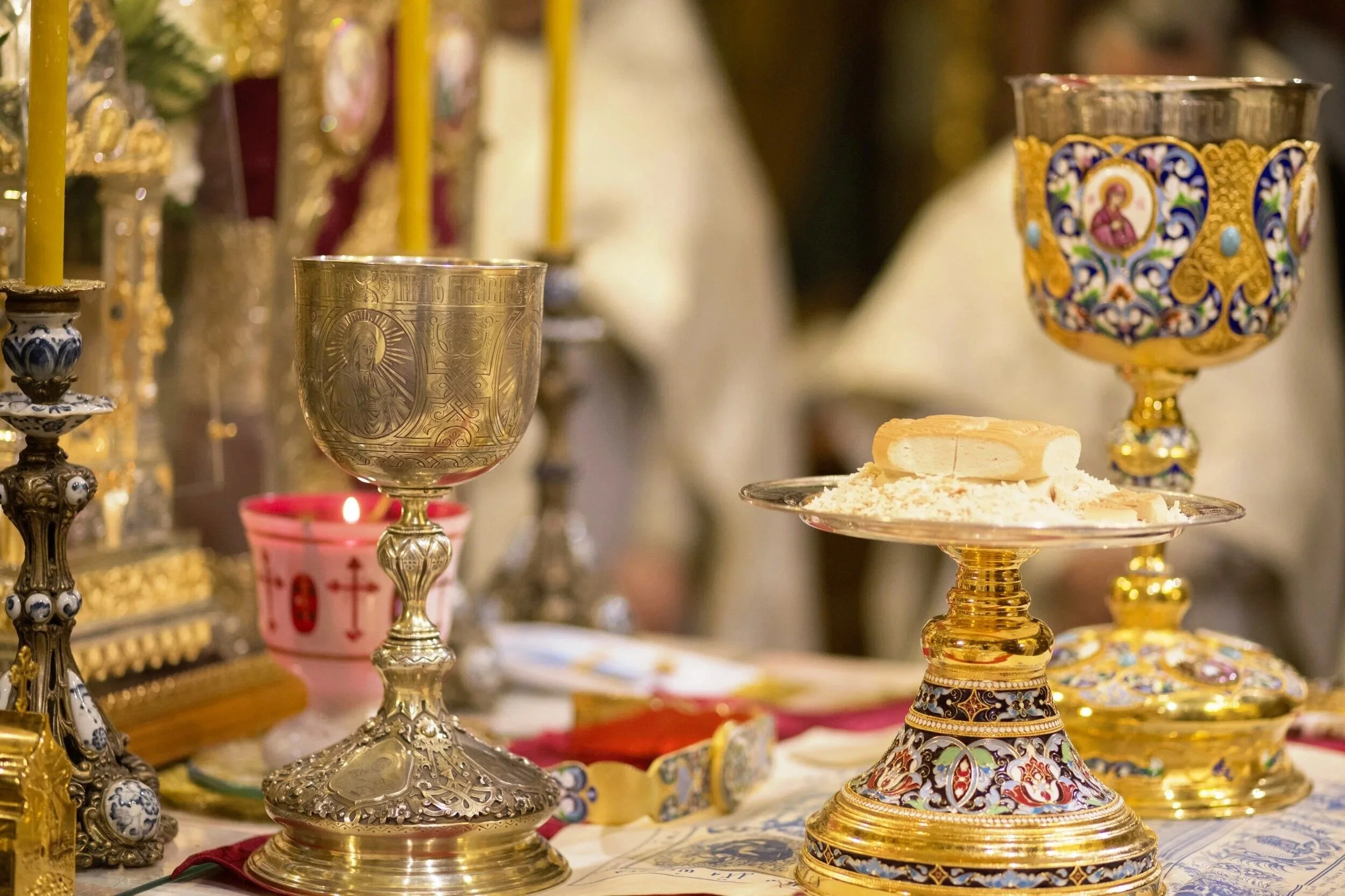Altar with chalices and holy bread