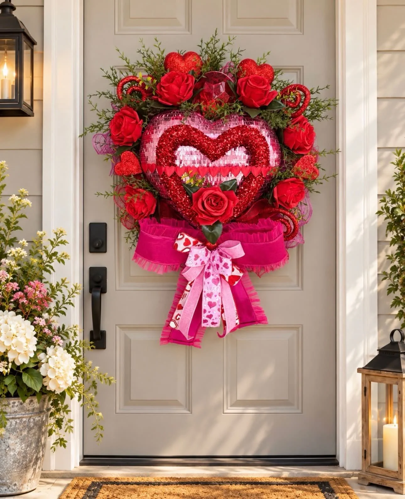 Light-Up Valentine's Heart Wreath with Red Roses
