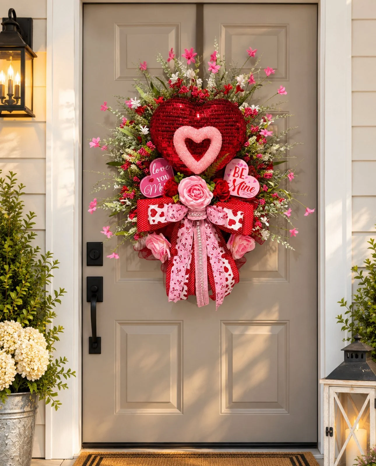 Valentine's Heart Wreath with Pink and Red Roses