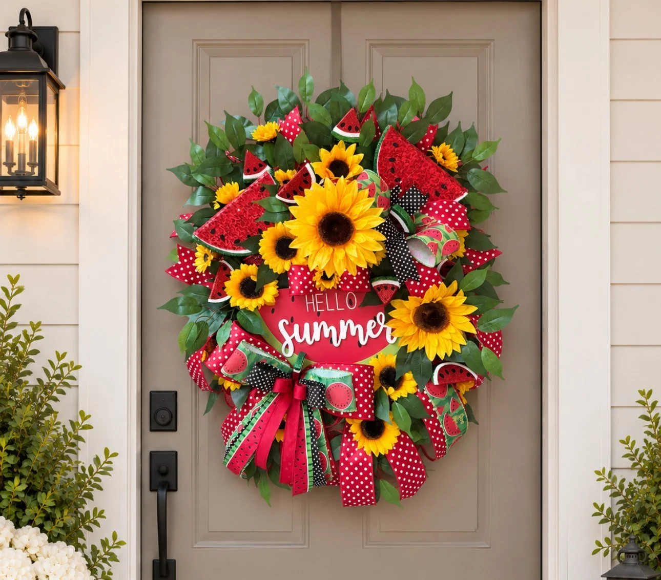 Handmade Hello Summer watermelon and sunflower wreath