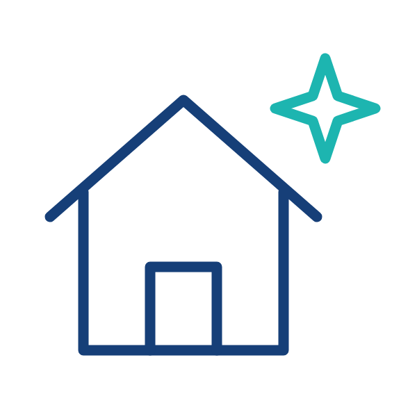 Line drawing of a house with a star-shaped sparkle above it.
