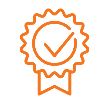 Orange award badge with checkmark icon