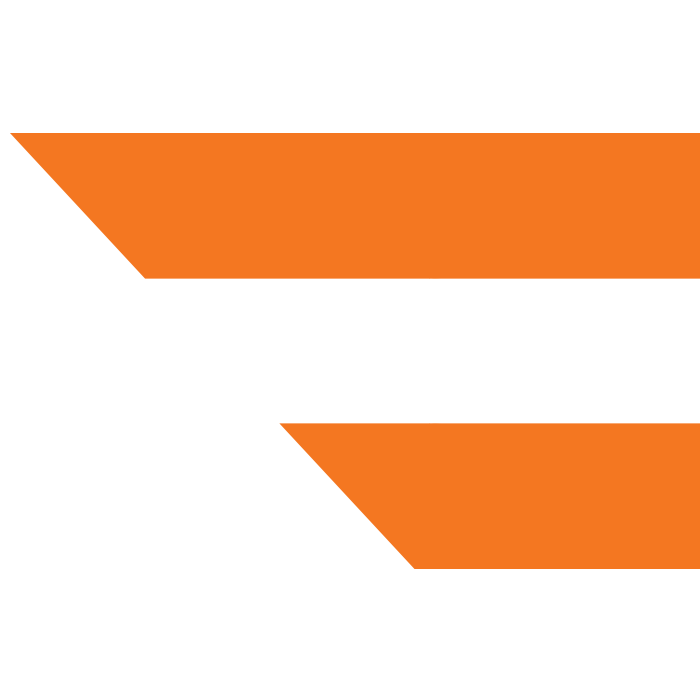 Two orange horizontal geometric bars with angled left ends on a black background