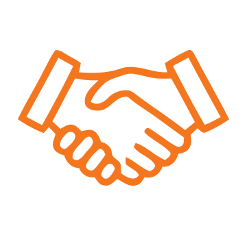 Orange outline icon of two people shaking hands