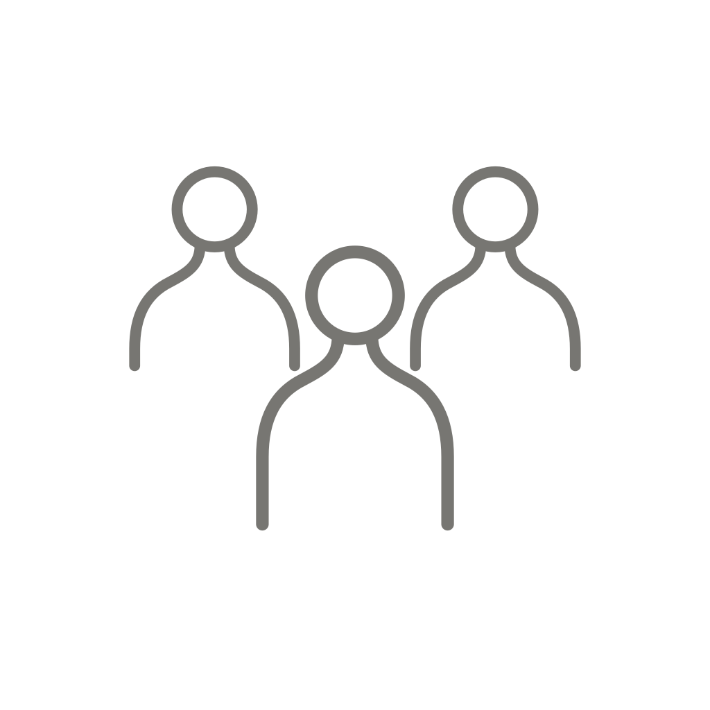 Icon of three people, representing a group or community.