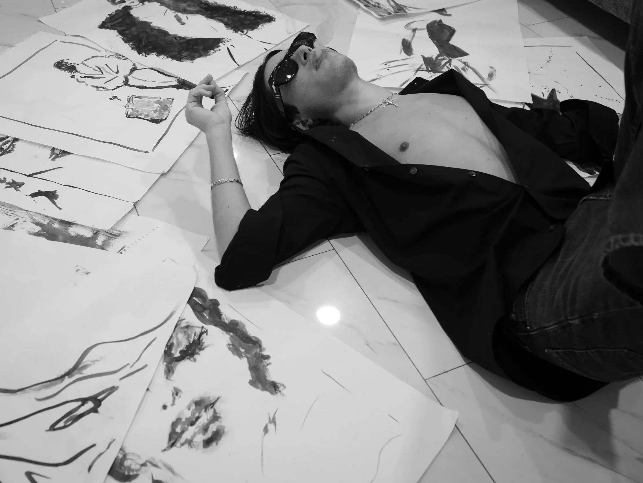 Self-Portrait with Ink Drawings, Miami, 2026