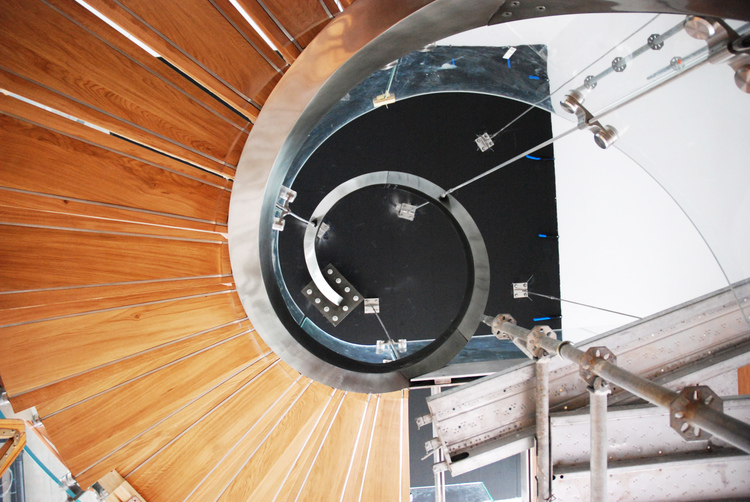 The steel spiral and glass balustrades
