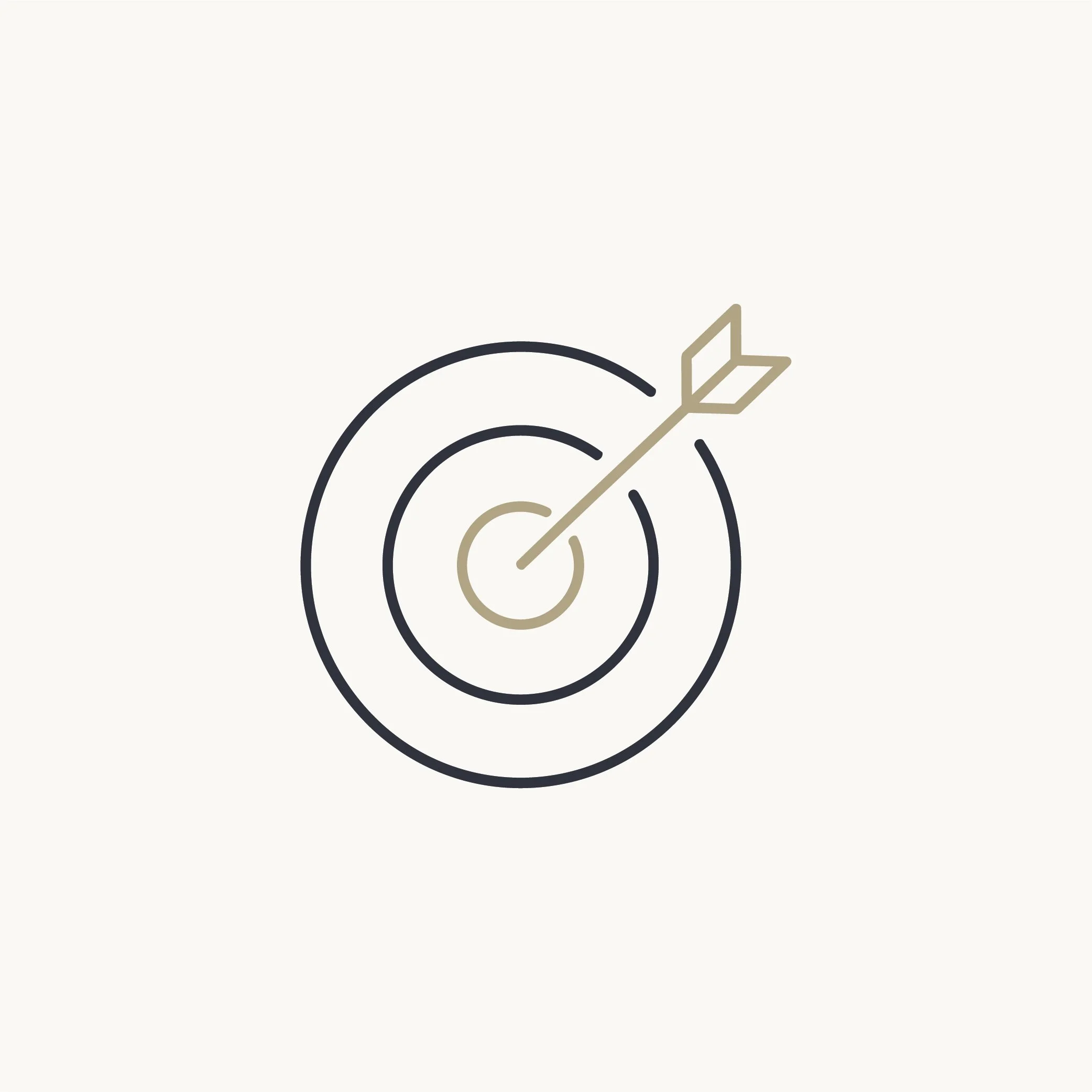 Minimalist line drawing of a target with an arrow hitting the center, symbolizing accuracy or achievement.