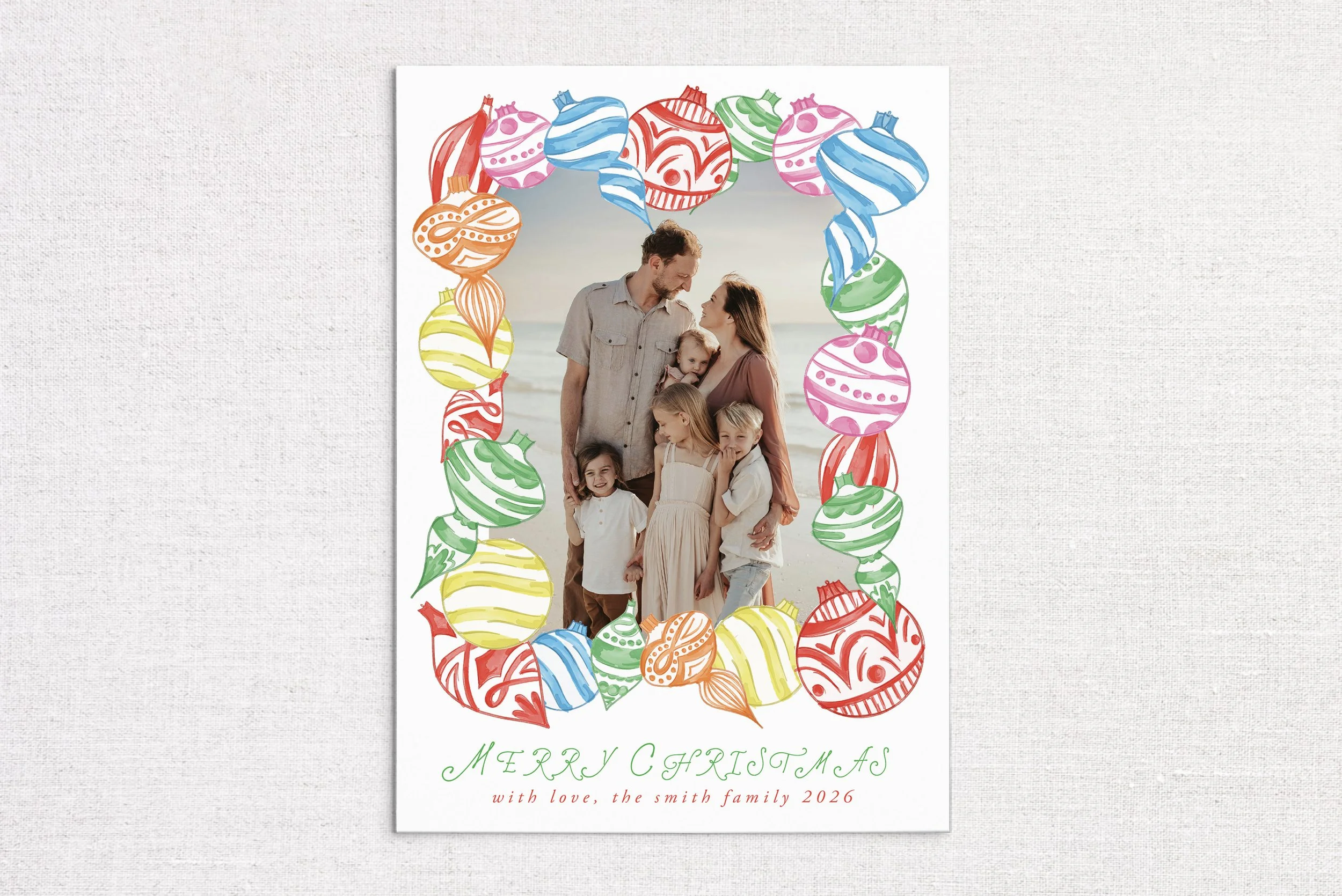 Bright Multicolor Ornament Frame Holiday Photo Card