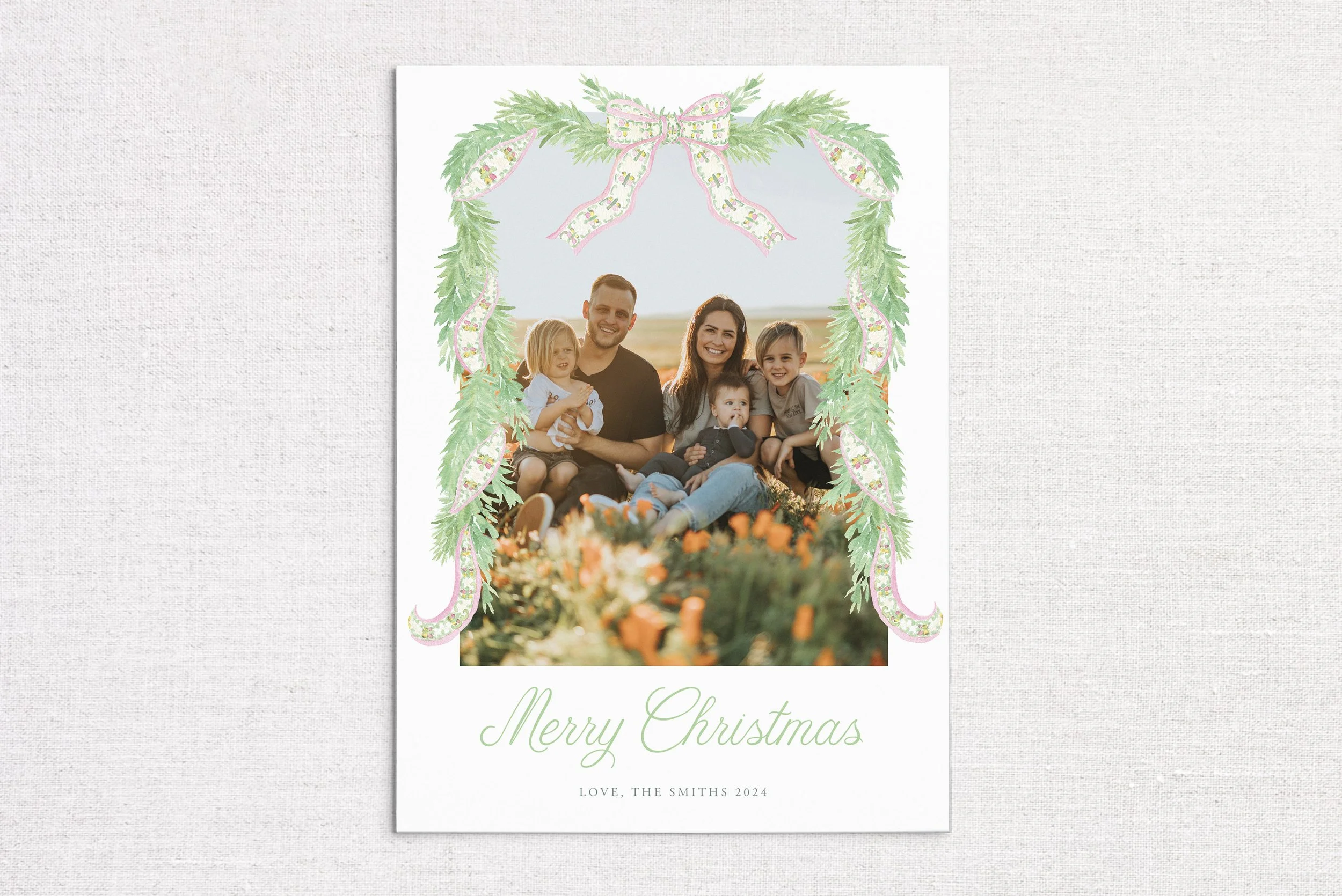 Preppy Pink and Green Garland Holiday Card
