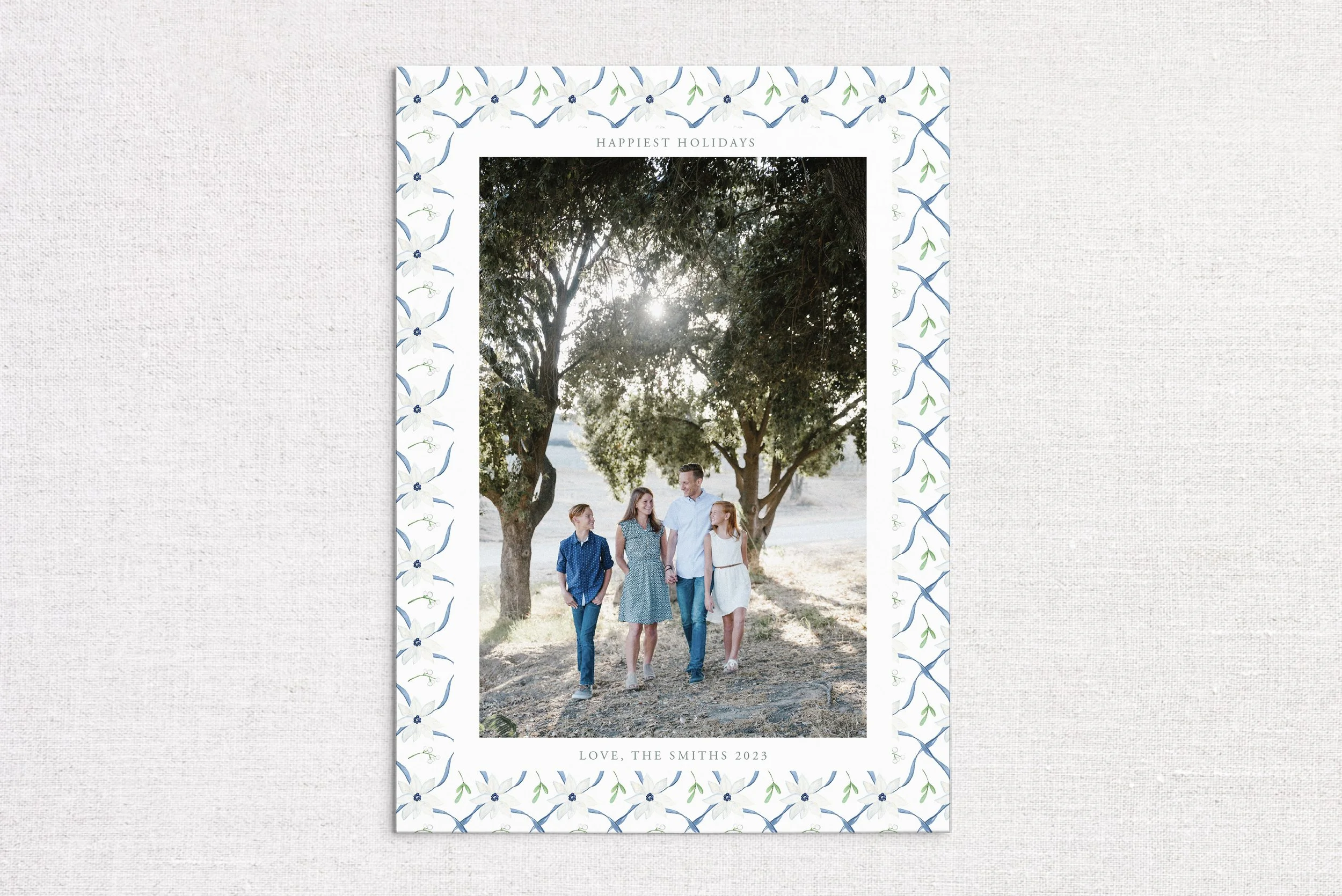 Blue Poinsettia Pattern Holiday Card