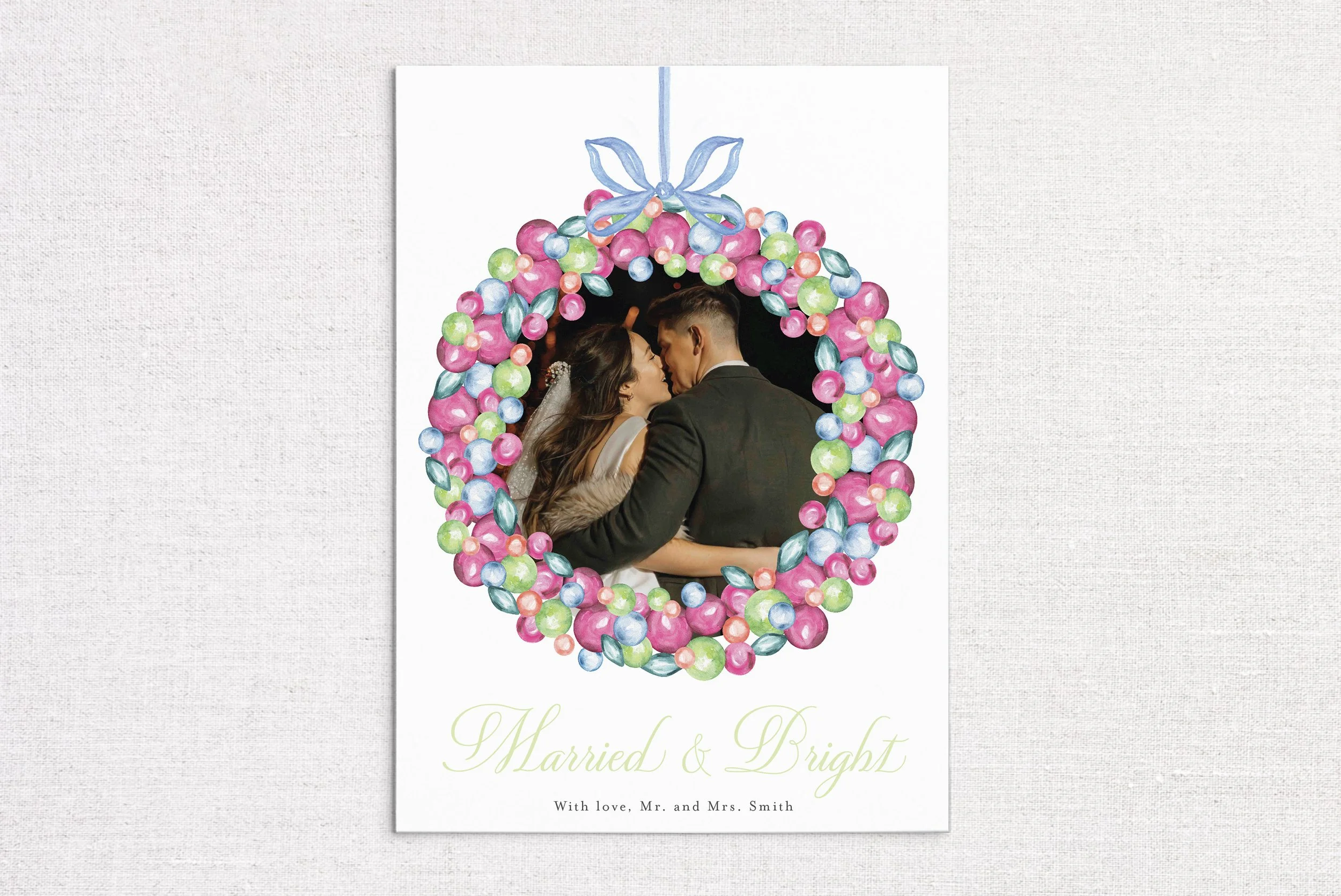 Colorful Watercolor Ornament Wreath Holiday Card
