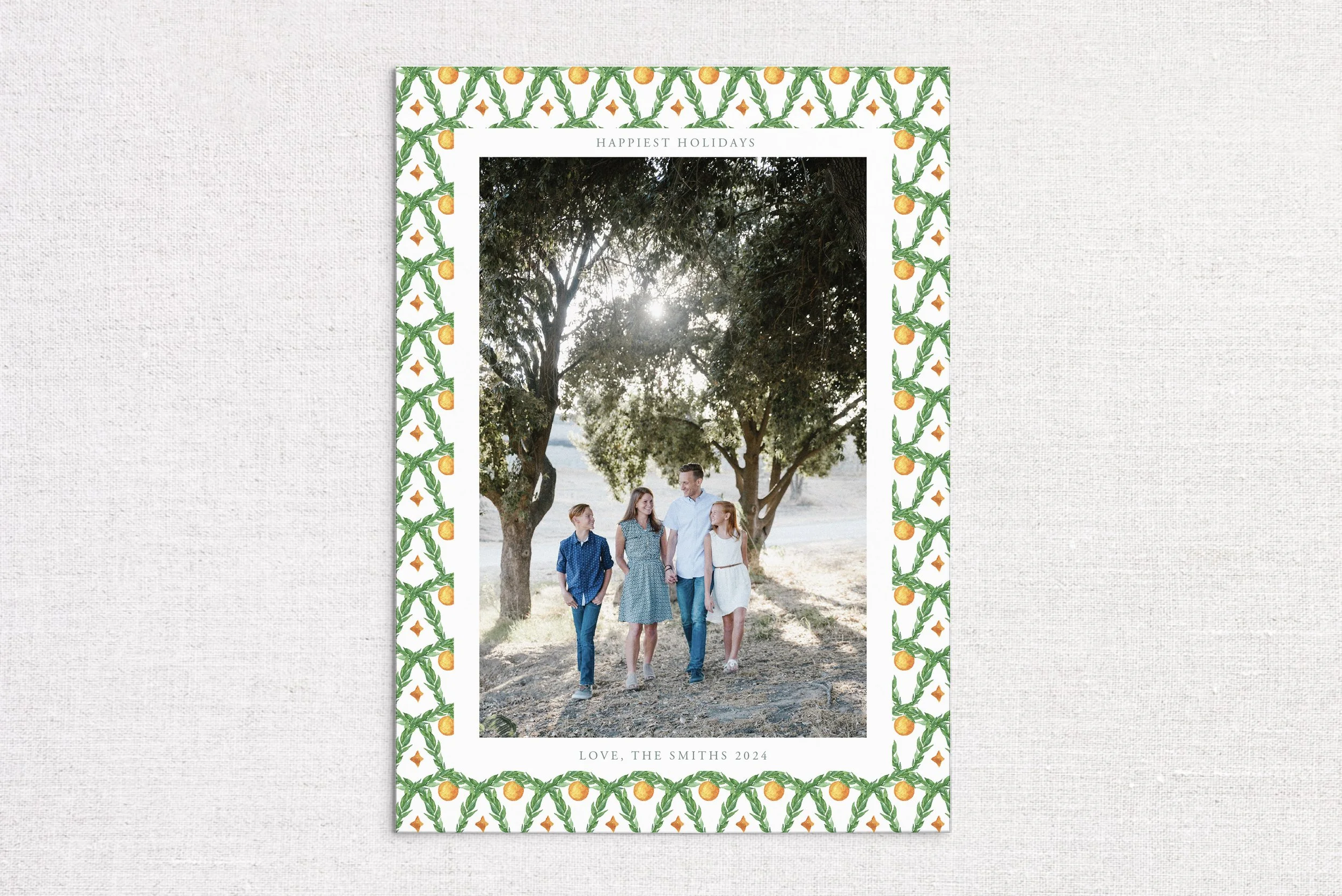 Orange Garland Patterned Holiday Card
