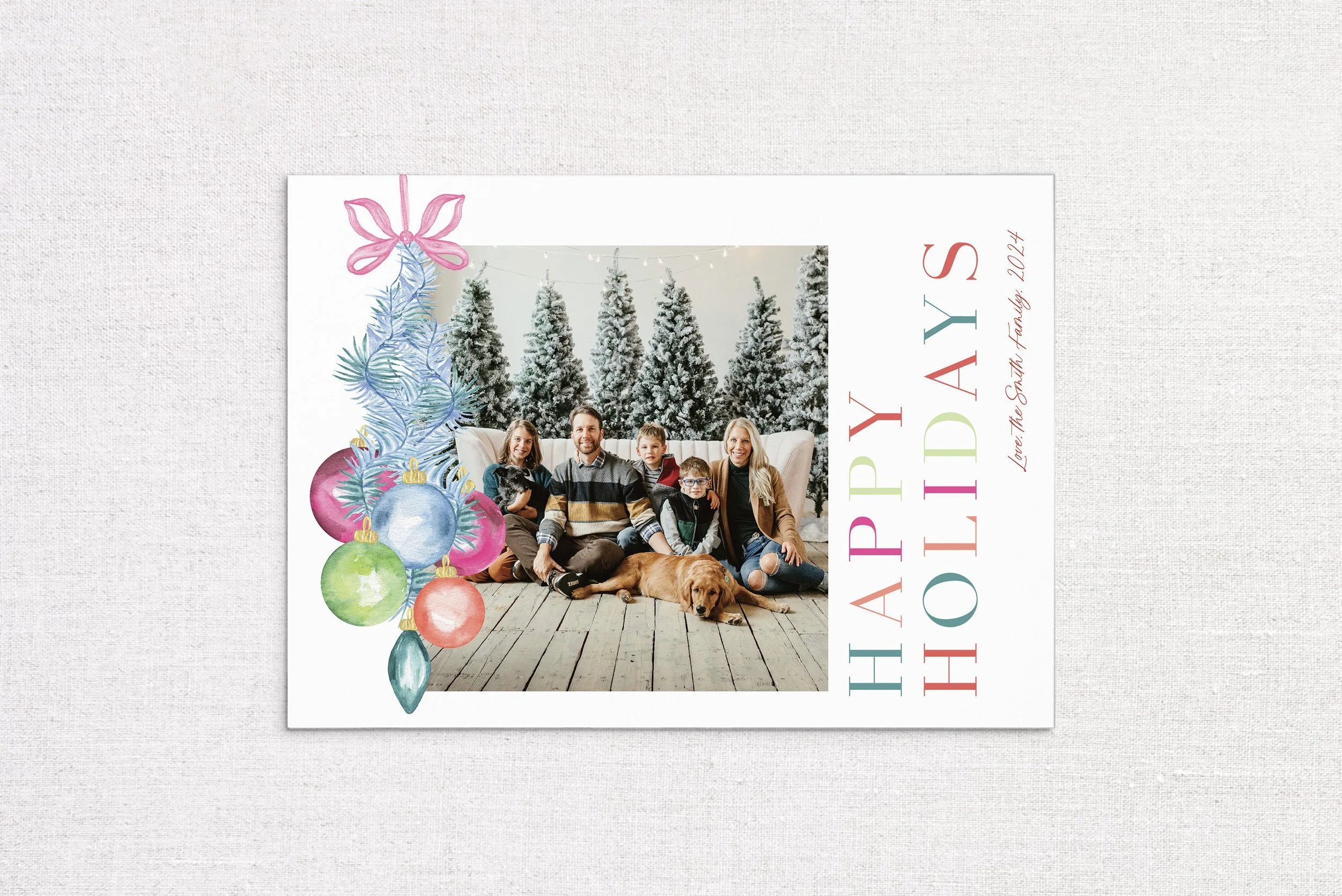 Colorful Ornament and Tinsel Holiday Card