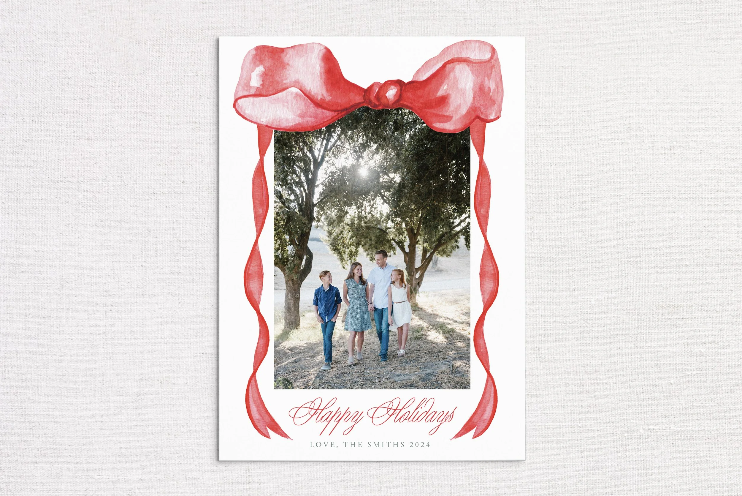 Red Watercolor Bow Holiday Card