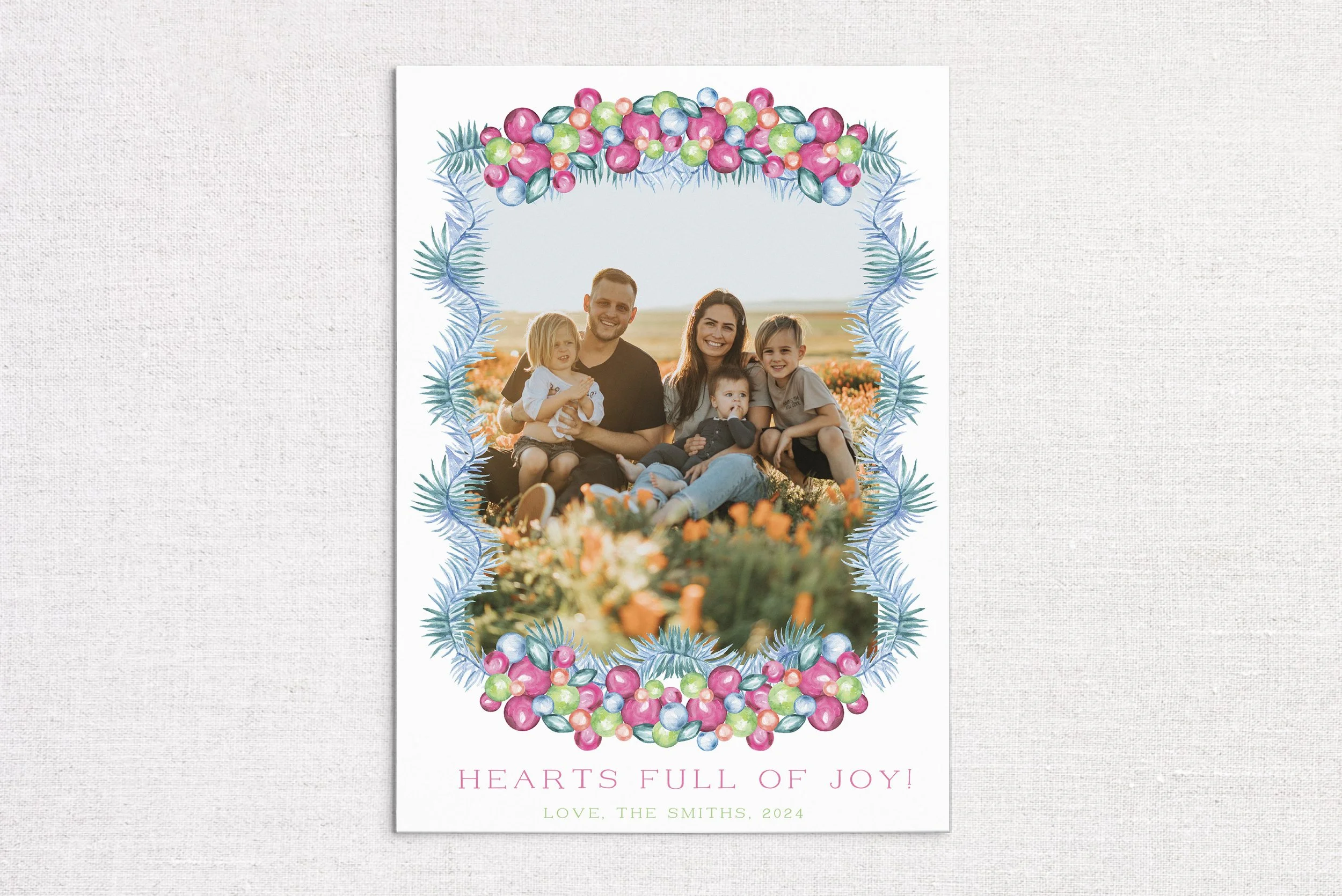 Colorful Ornament and Tinsel Border Holiday Card