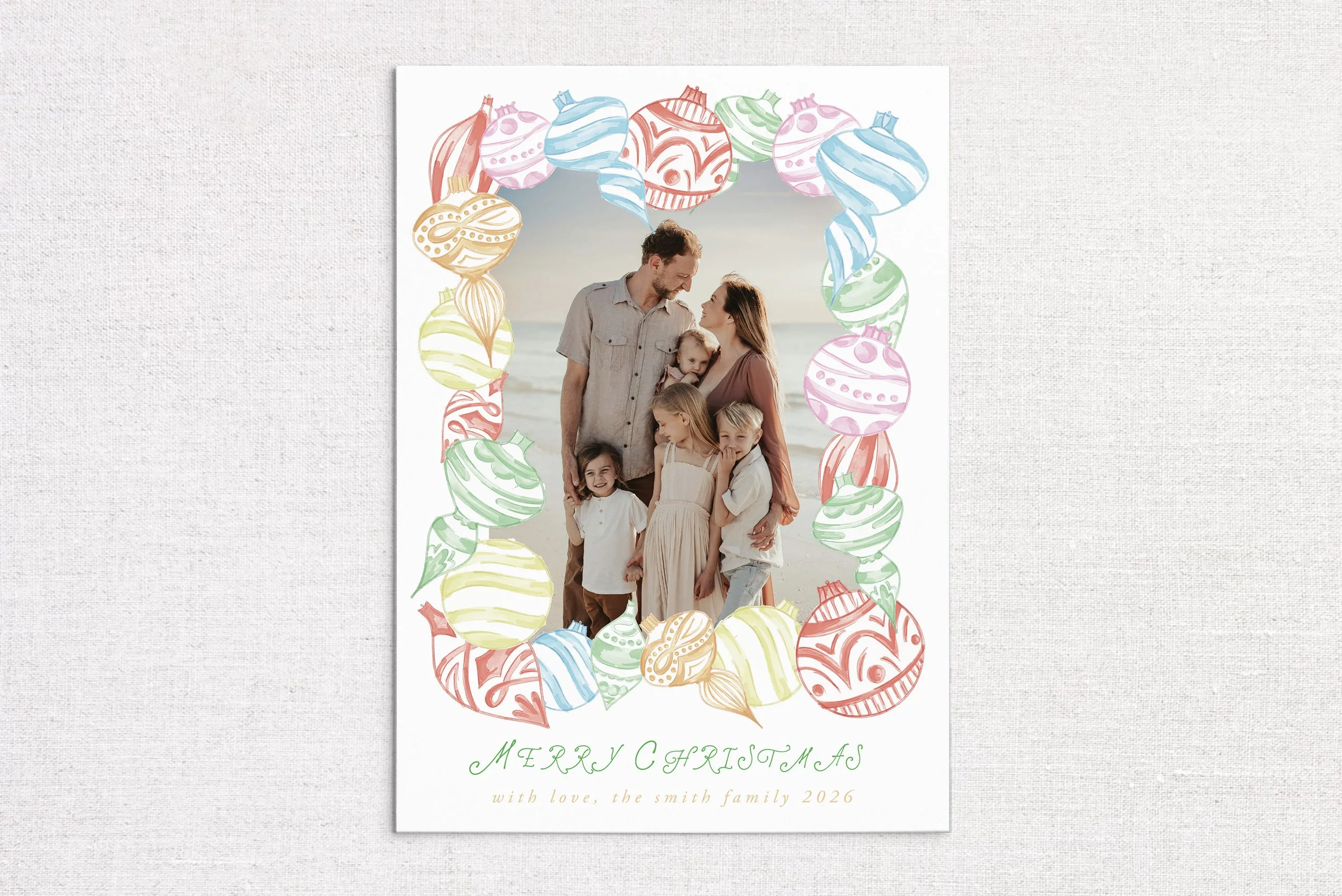 Pastel Ornament Frame Holiday Photo Card