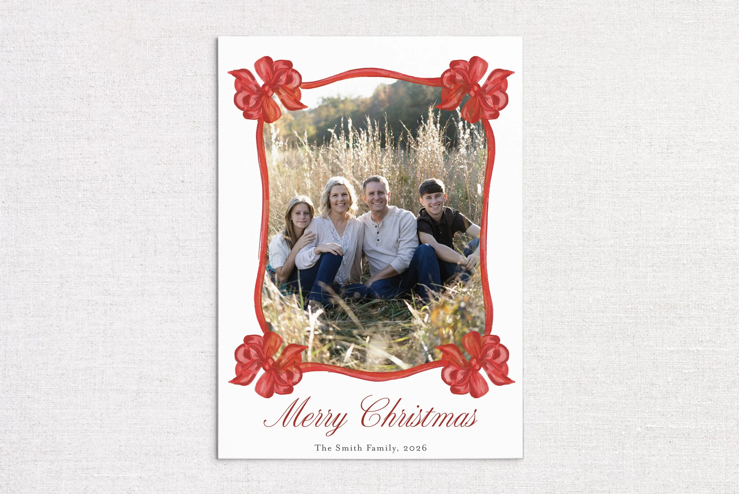Red Bow Frame Photo Holiday Card