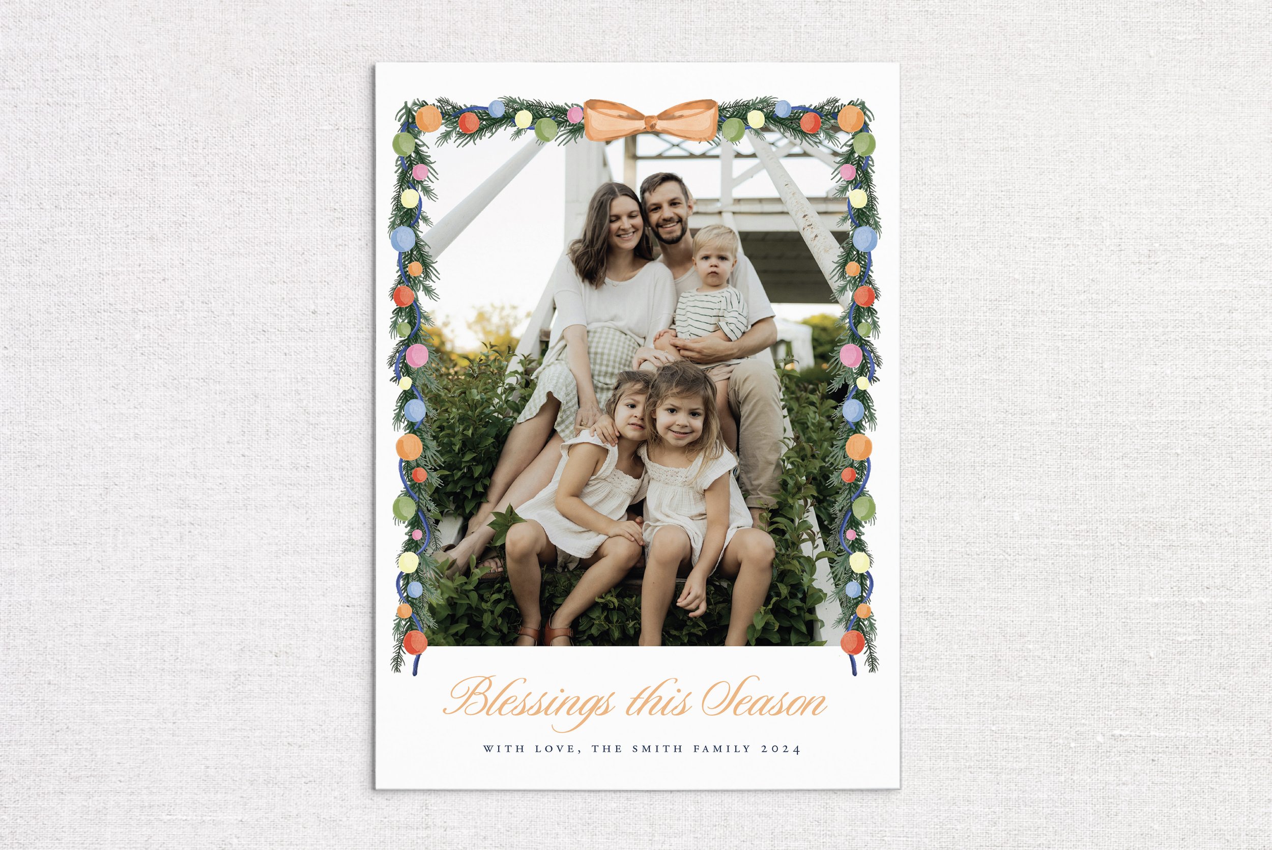 Multicolor Ornament Garland Holiday Photo Card