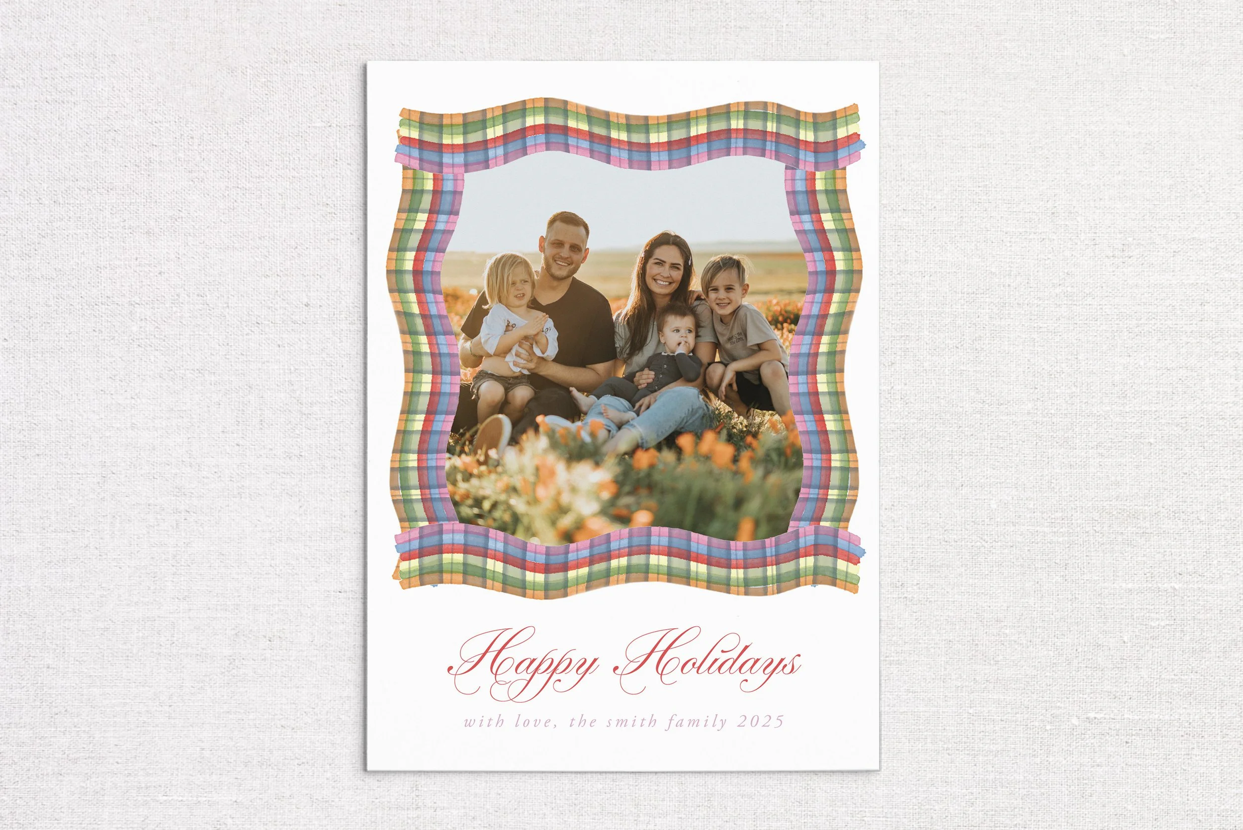 Plaid Ribbon Frame Holiday Photo Card