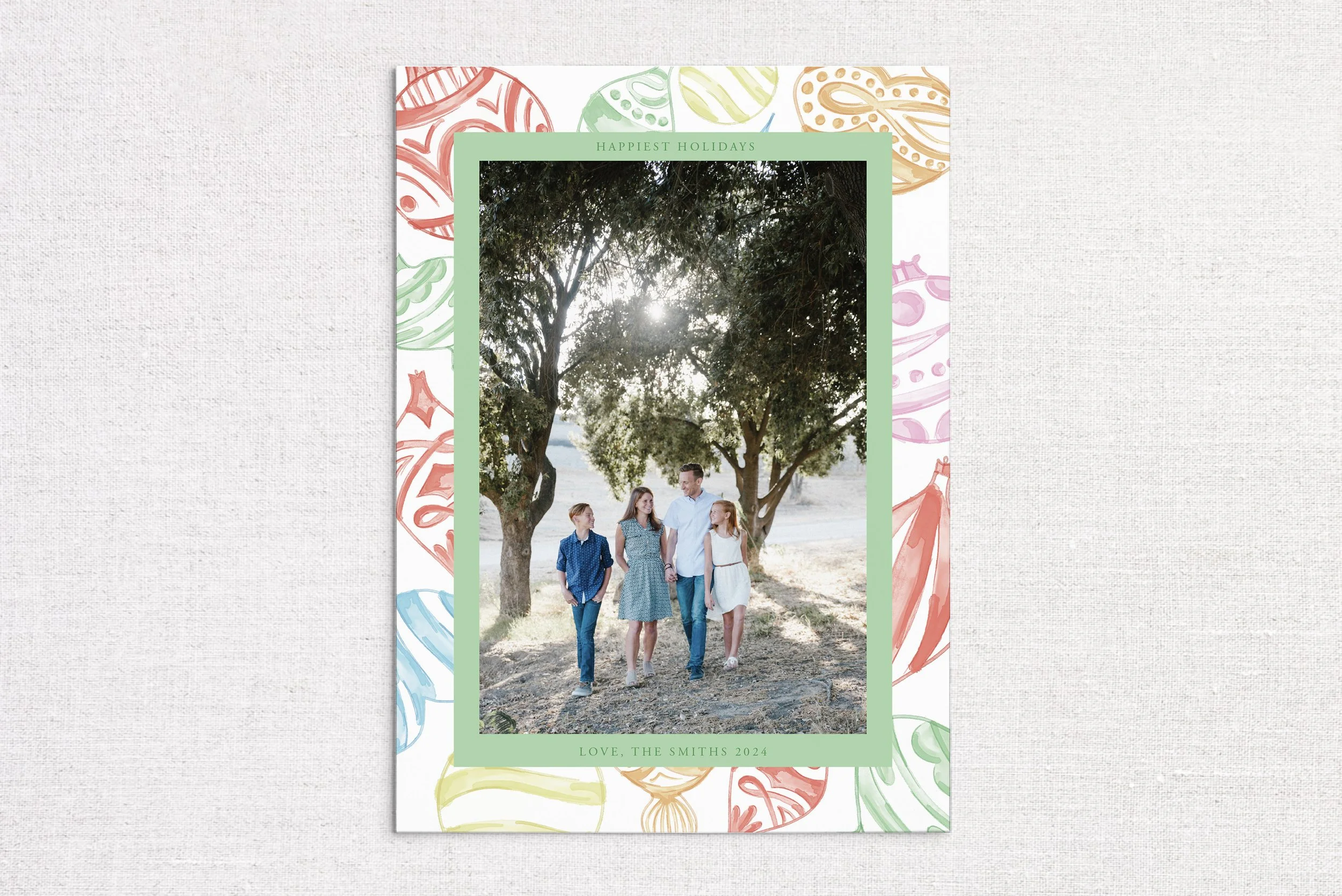 Pastel Ornament Background Holiday Photo Card