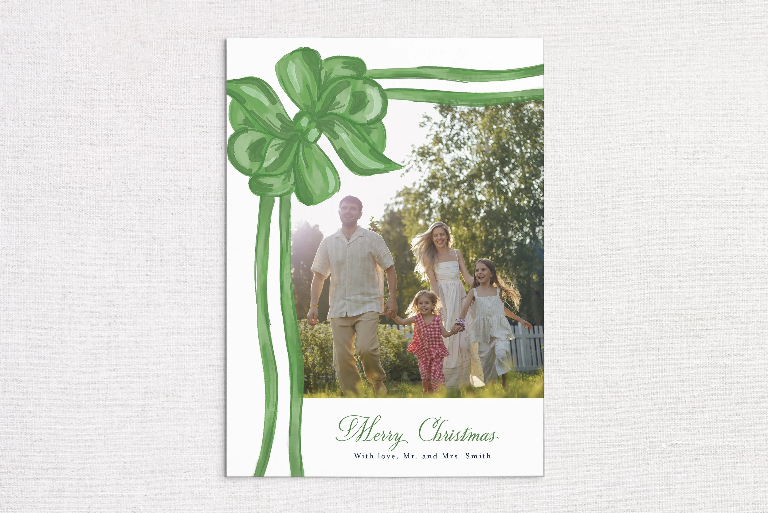 Green Gift Bow Holiday Photo Card
