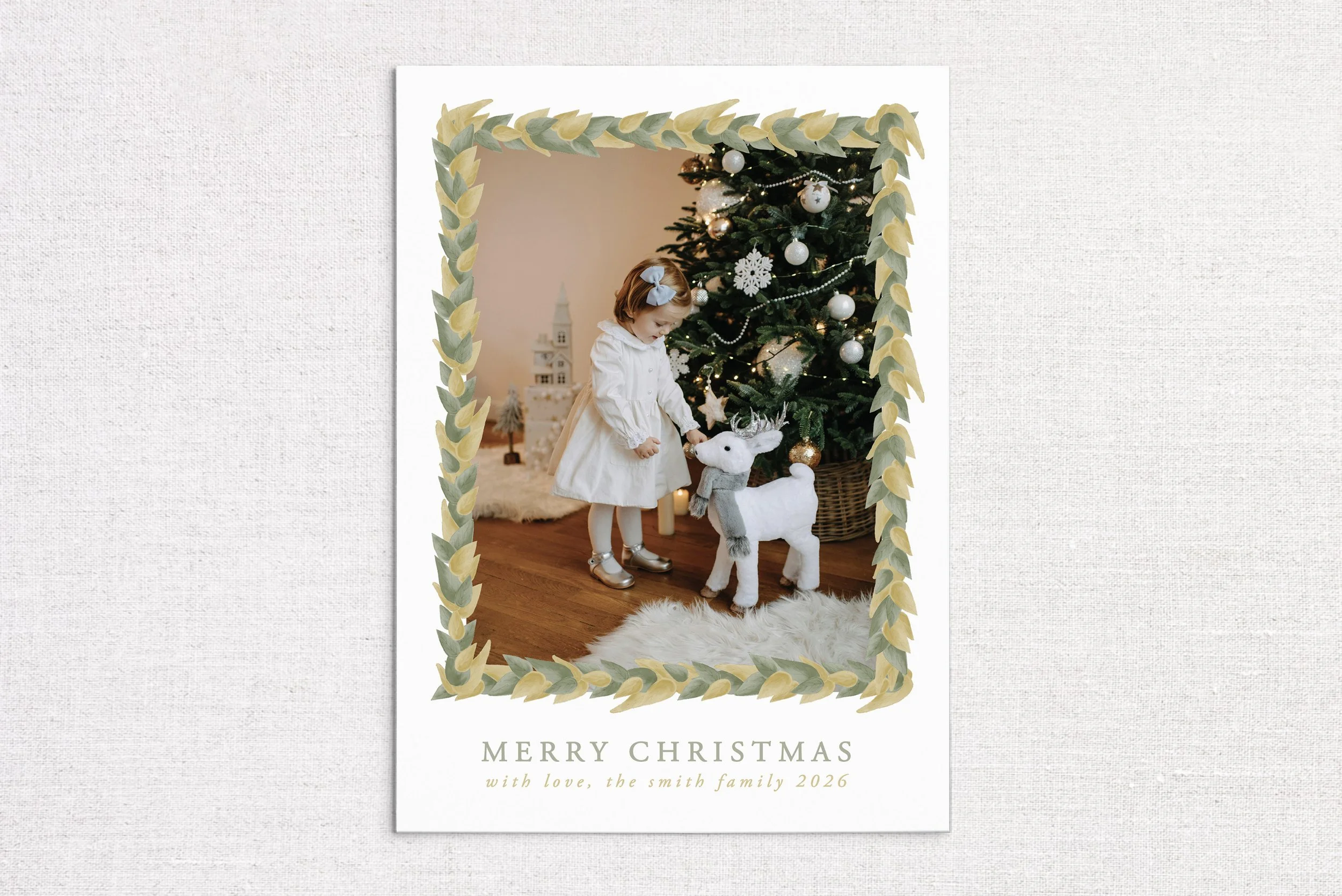 Magnolia Leaf Garland Holiday Photo Card