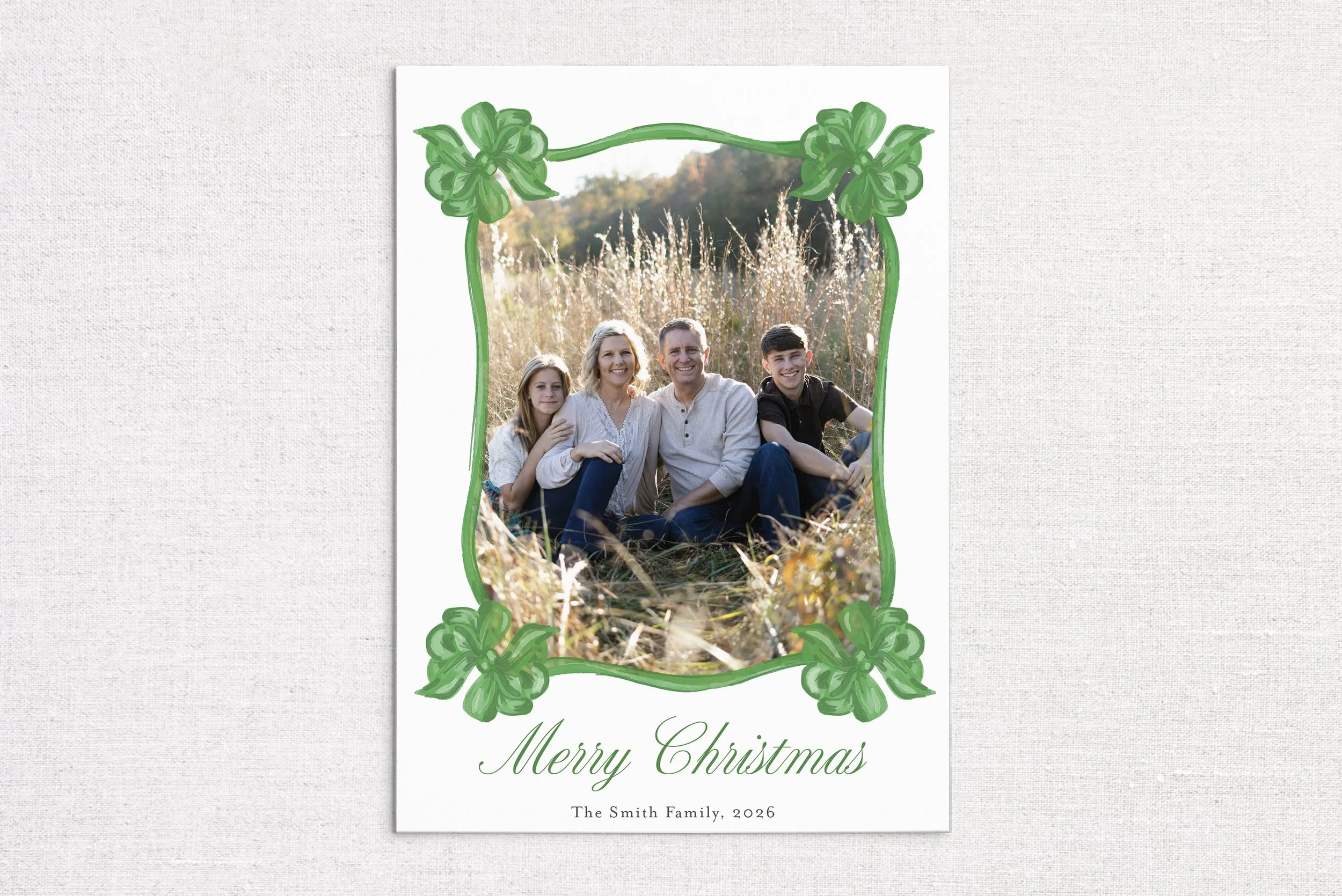 Green Bow Frame Photo Holiday Card