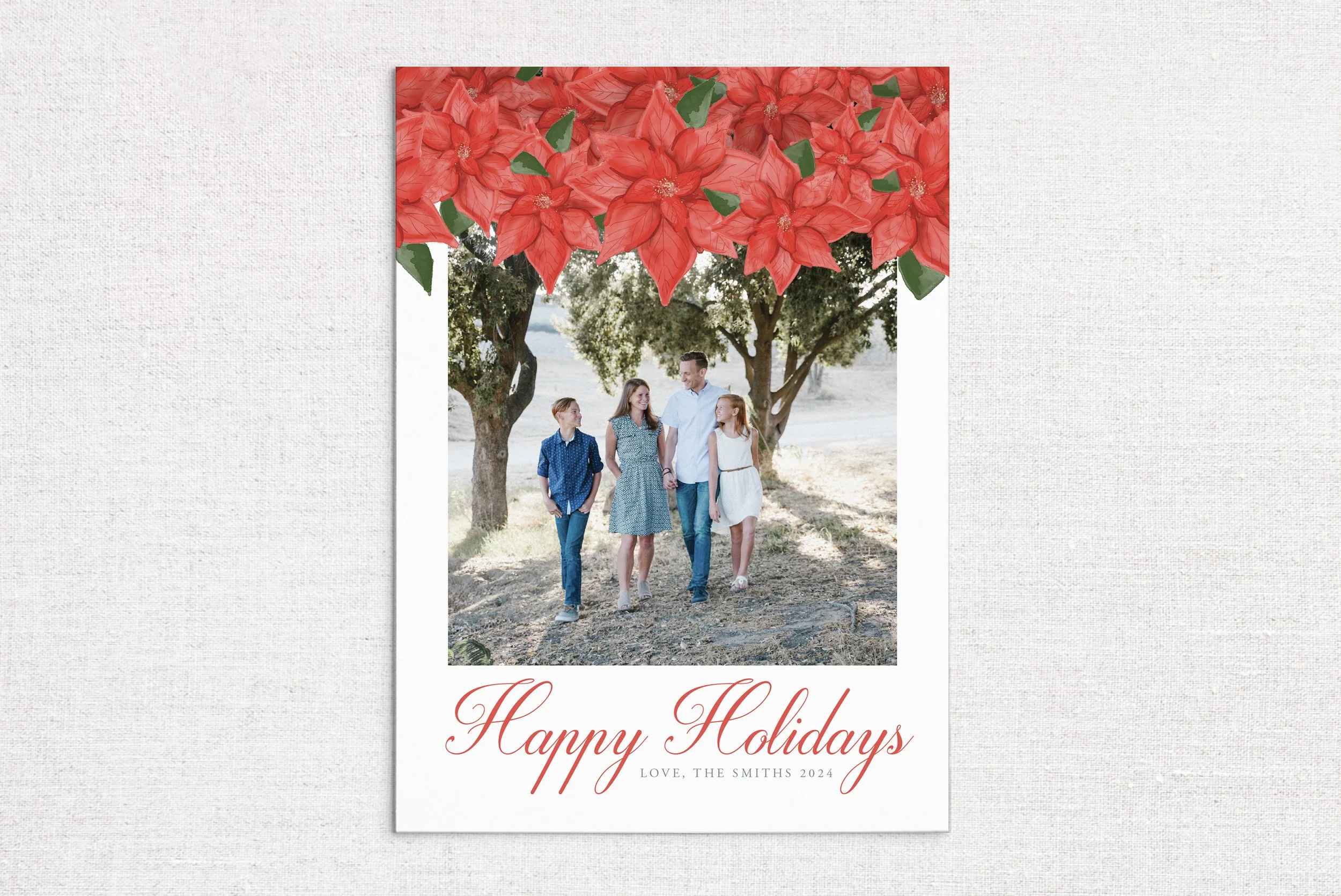 Poinsettia Waterfall Holiday Photo Card