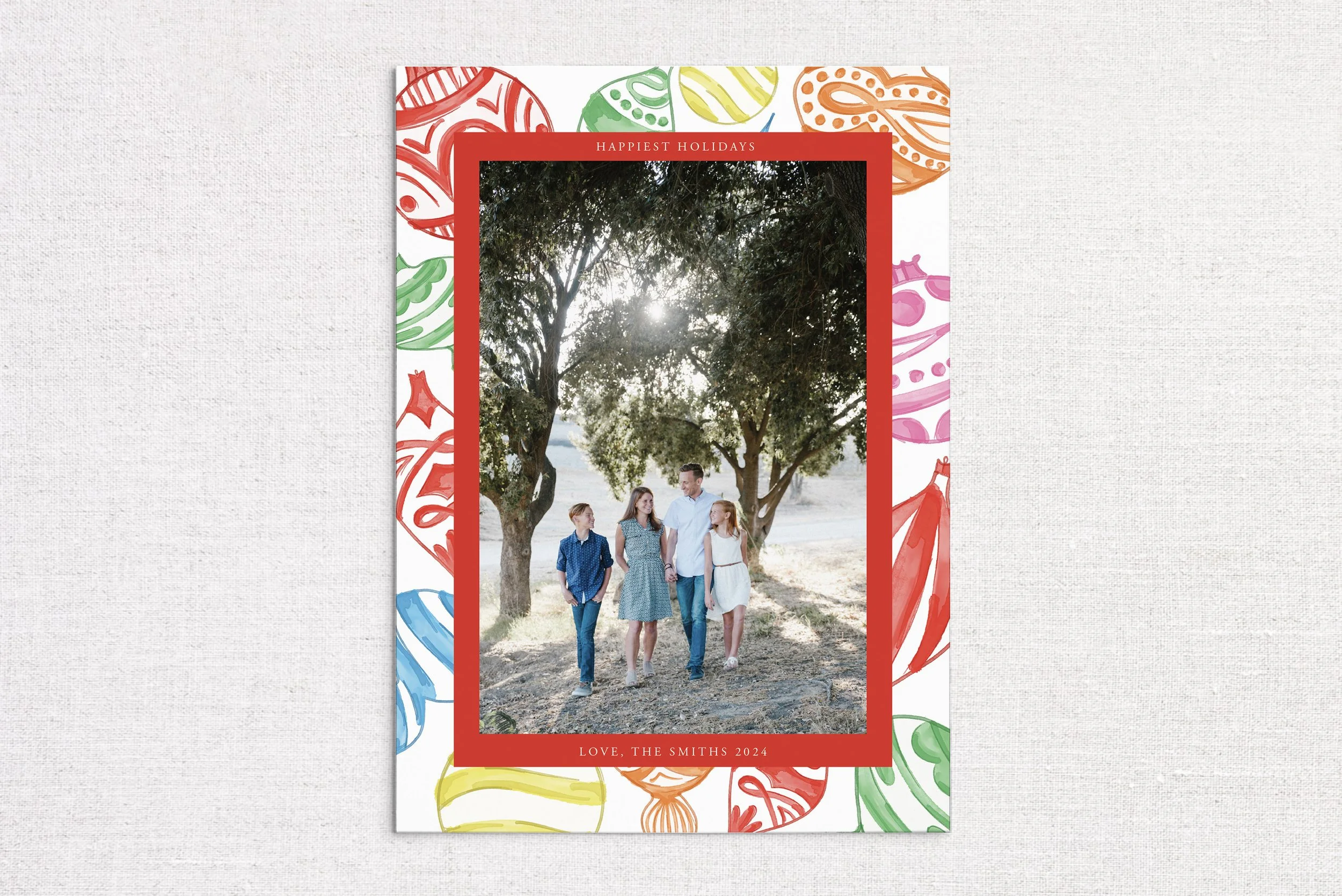 Bright Multicolor Ornament Background Holiday Photo Card