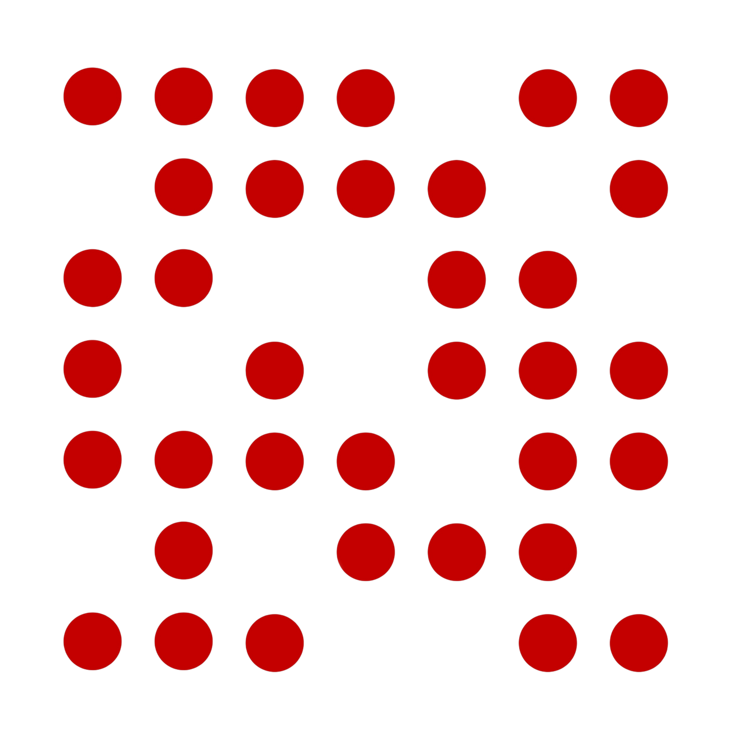 A black background with red dots arranged in a grid pattern.