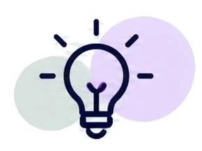 Lightbulb icon above the text 'AI & Emerging Technology' on a white background with purple circular accent