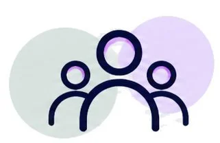 Logo with three stylized human figures connected by a curved line, and a light blue circle in the background, with text that reads 'Implementation & Change Management'.
