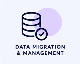 Icon of stacked disks with a checkmark, representing data migration and management