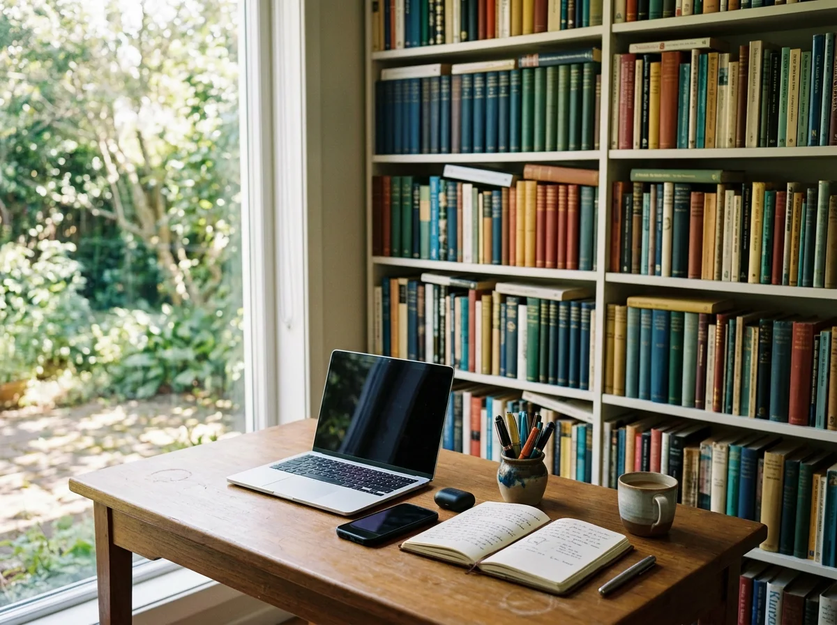 A home library, a place of research, engagement, study, inspiration and delight.  Books, websites, podcasts, writing, pens, coffee.