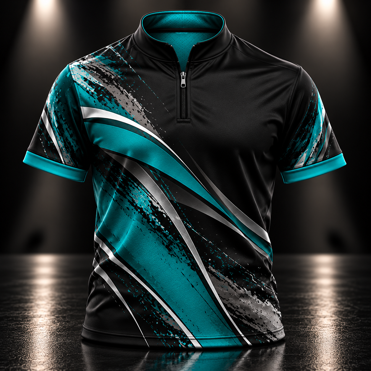 Teal and Black Abstract Quarter-Zip Jersey.png