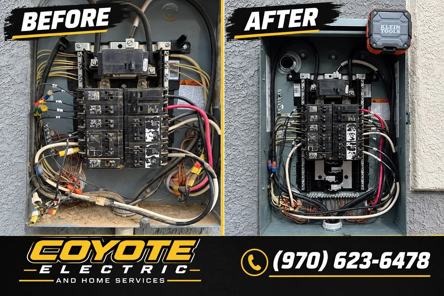 Customer asked us if we could give him more breaker space and a conduit chase up into the attic without having it exposed on the outside of the shop. Of course we can!
