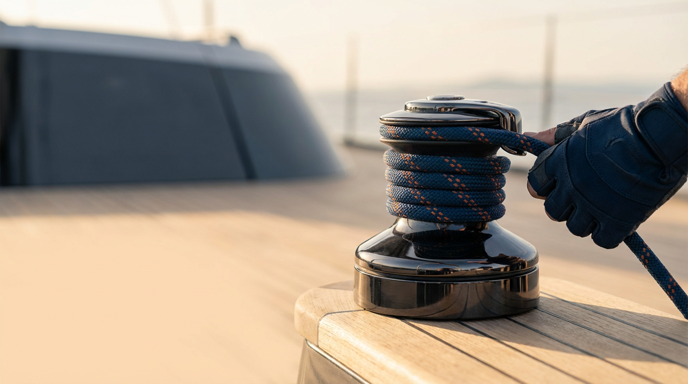Marine deck hardware and neatly handled mooring line