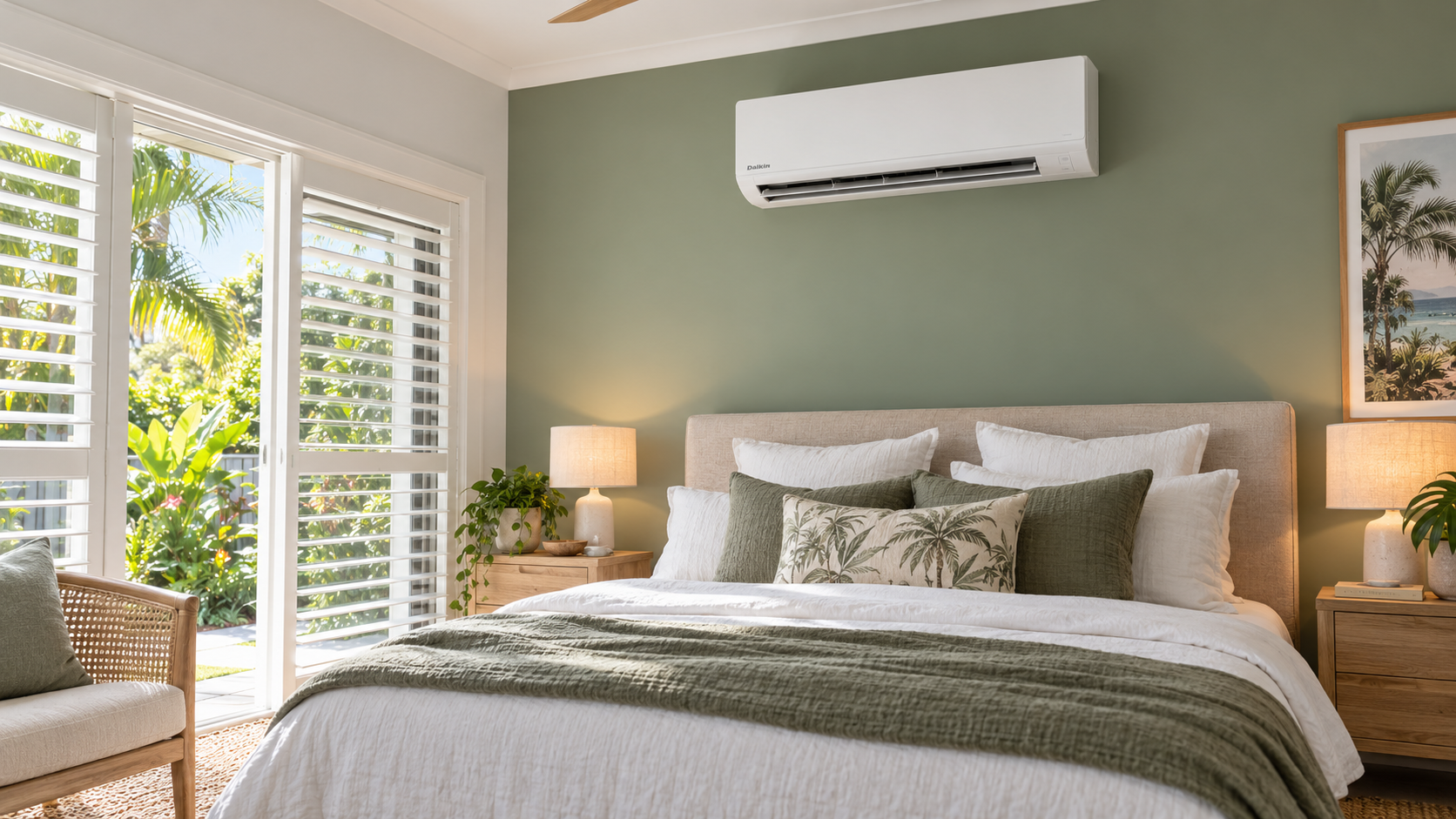 Daikin split system air conditioner in a Queensland bedroom