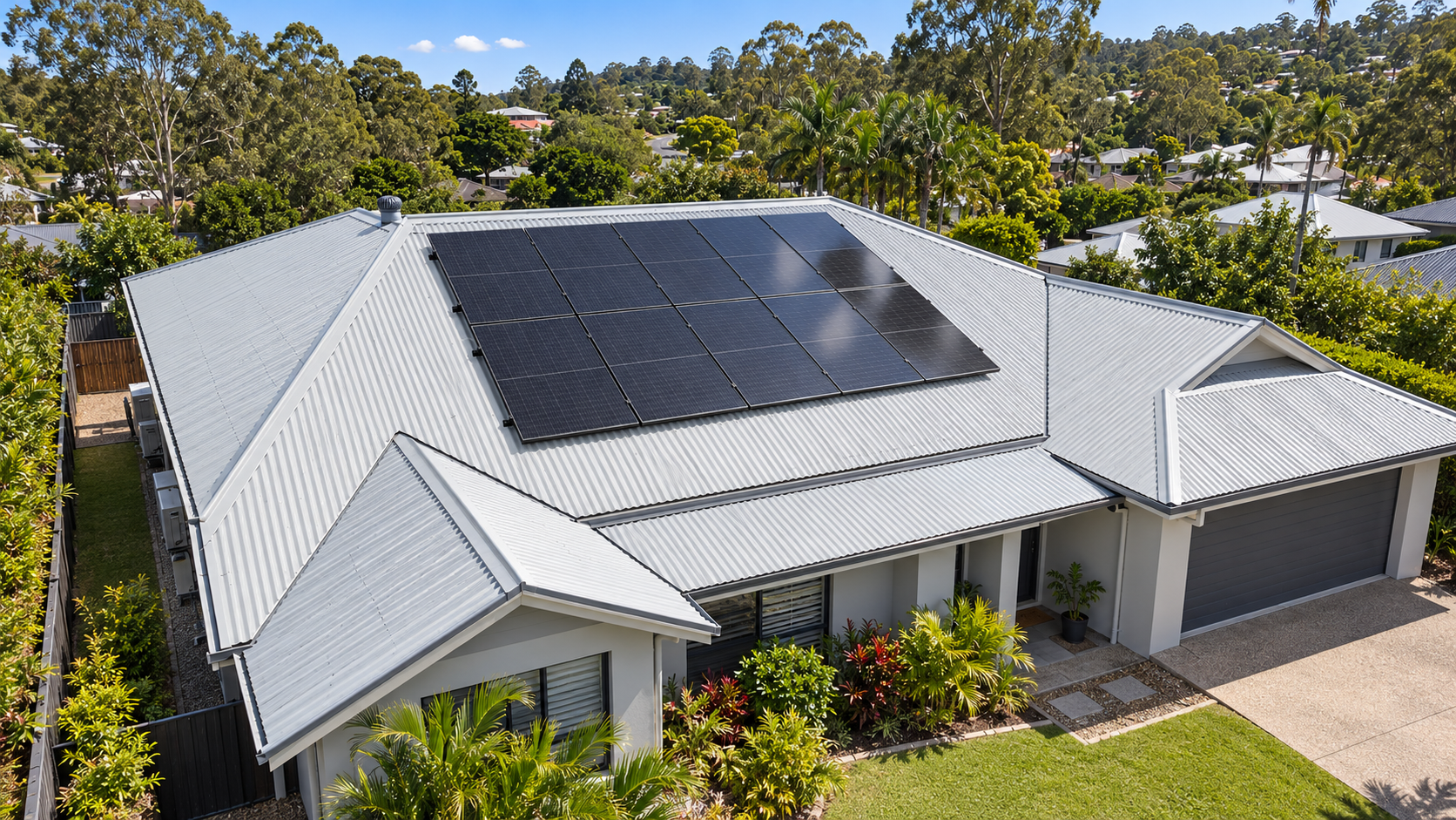 Queensland home with black rooftop solar panels