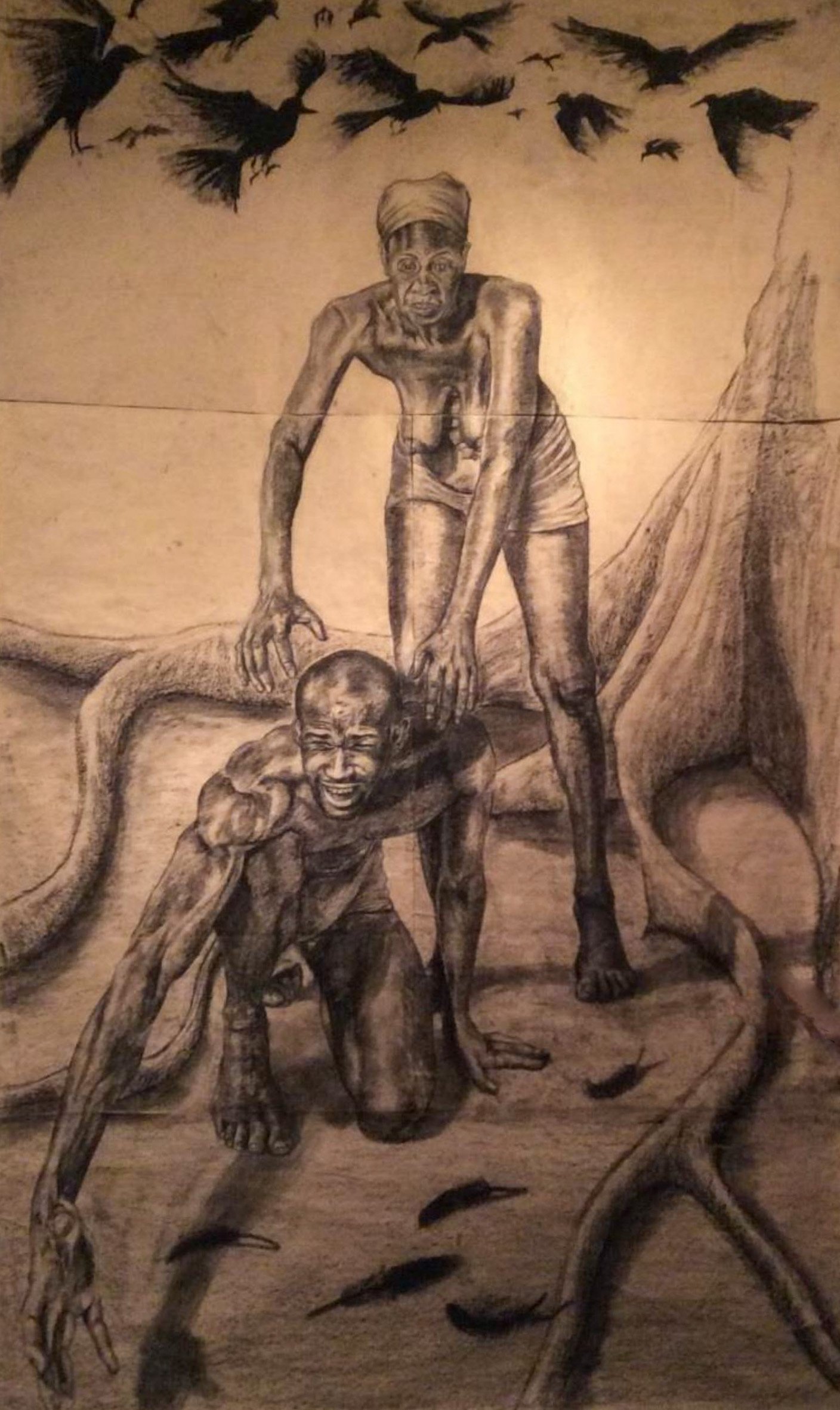 Endless Pain. 2014. Charcoal and graphite on paper. 116 3/4 x 70 inches. Private Collection