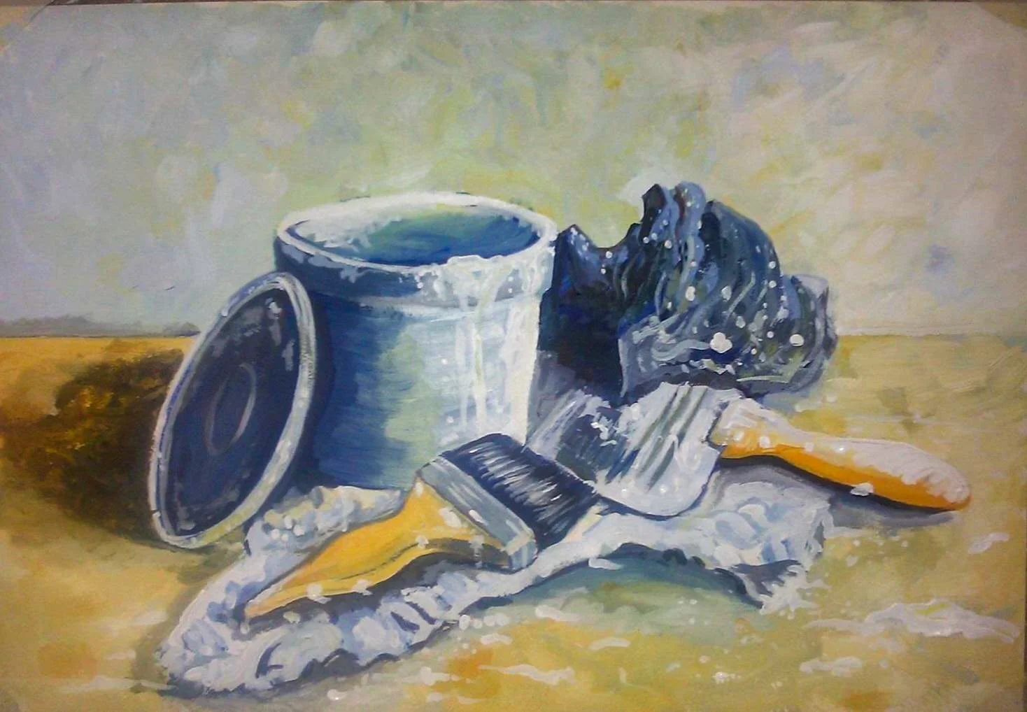 Still Life of Bucket and Brushes. 2012. Acrylic on canvas. Private Collection
