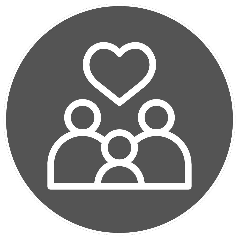 White family icon with a heart inside a gray circle