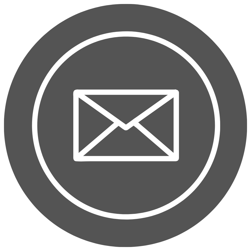 White envelope email icon inside a white circle on a dark gray background