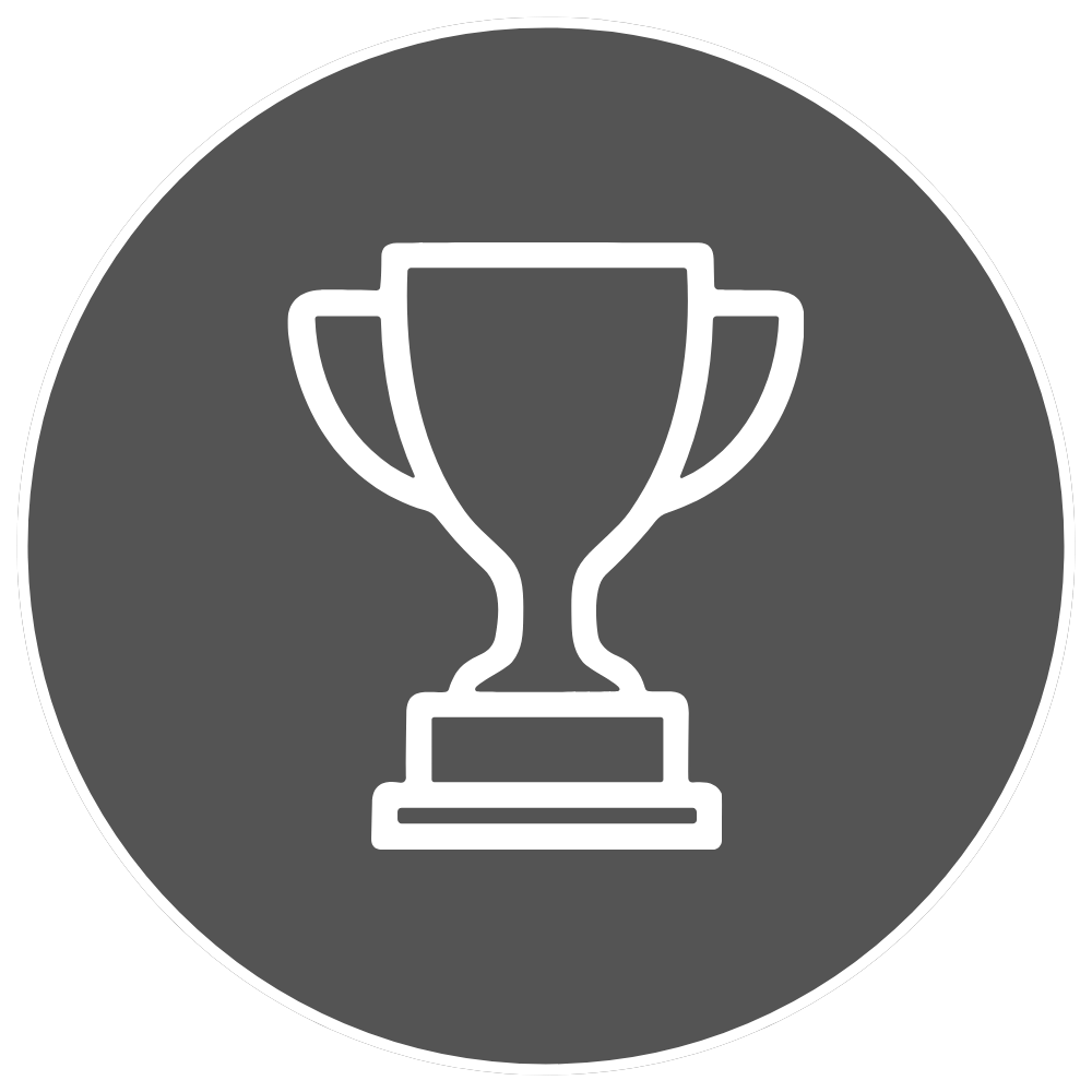 White trophy cup icon inside a gray circle