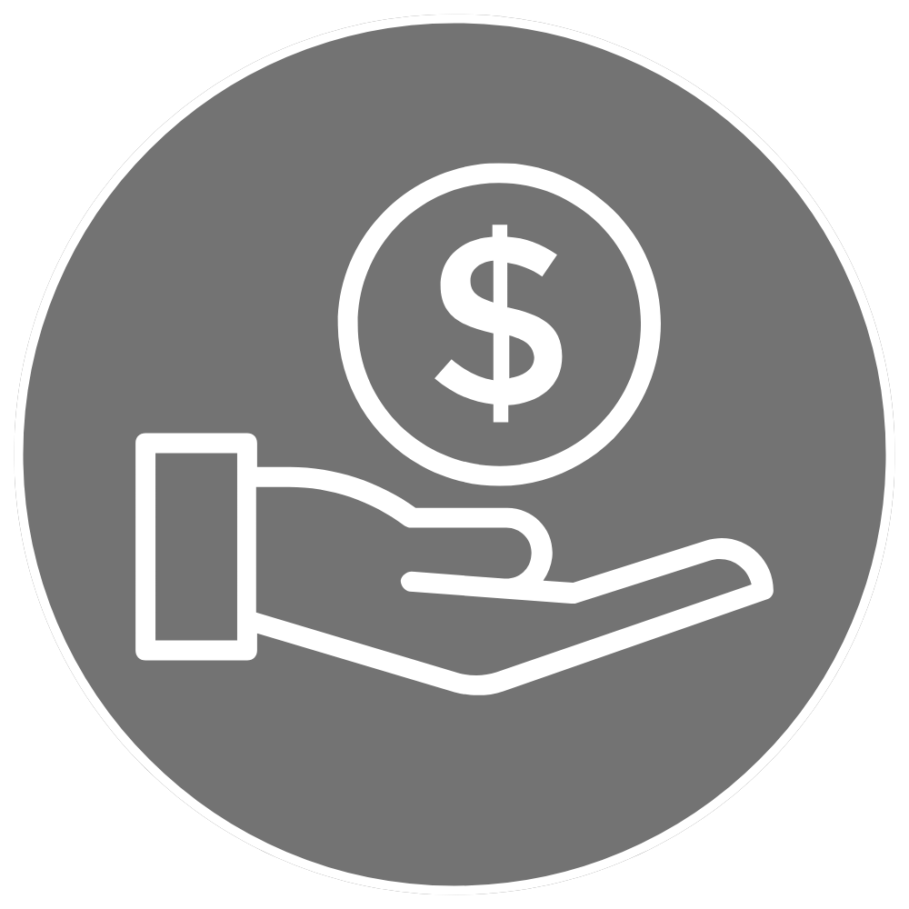 White hand holding a dollar sign inside a circle, symbolizing financial support or payment