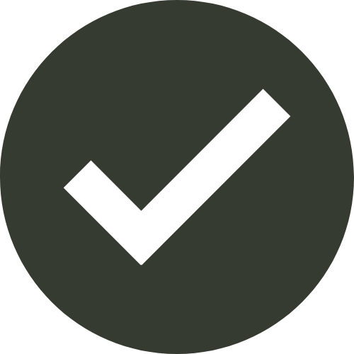 Black checkmark inside a dark gray circle