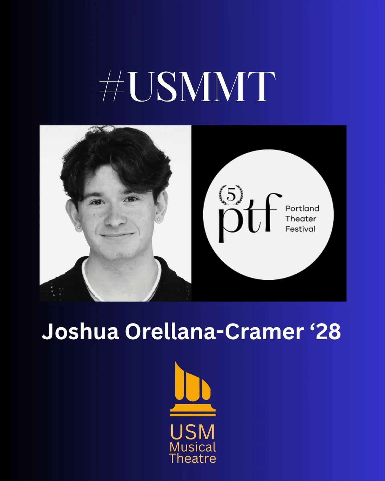 #USMMT
Congrats to USM Theatre student Joshua Orellana-Cramer (&lsquo;28) who will be appearing in Octet at Portland Theatre Festival (Portland, ME) as the Henry/Marvin/Toby Understudy this summer! The show runs July 23-August 9. Break legs, and we a