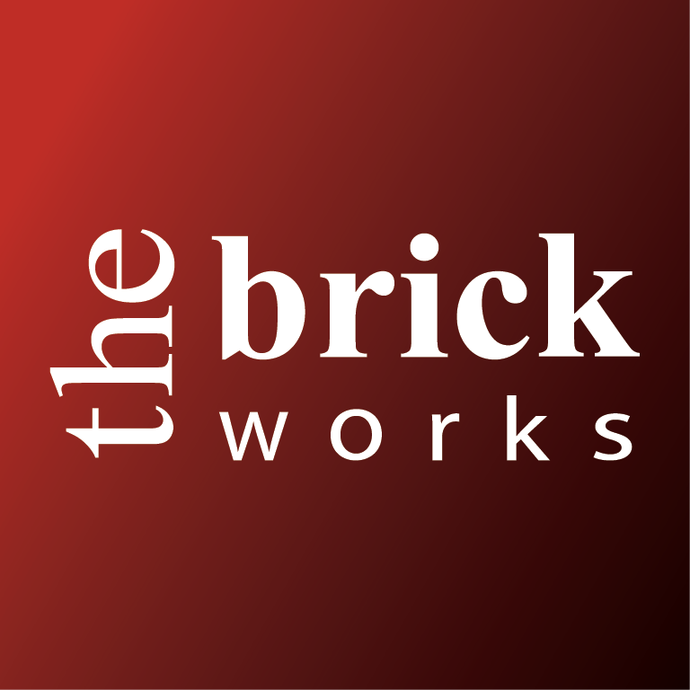 Logo for The Brick Works with the words 'the brick works' in white text on a red and black gradient background.