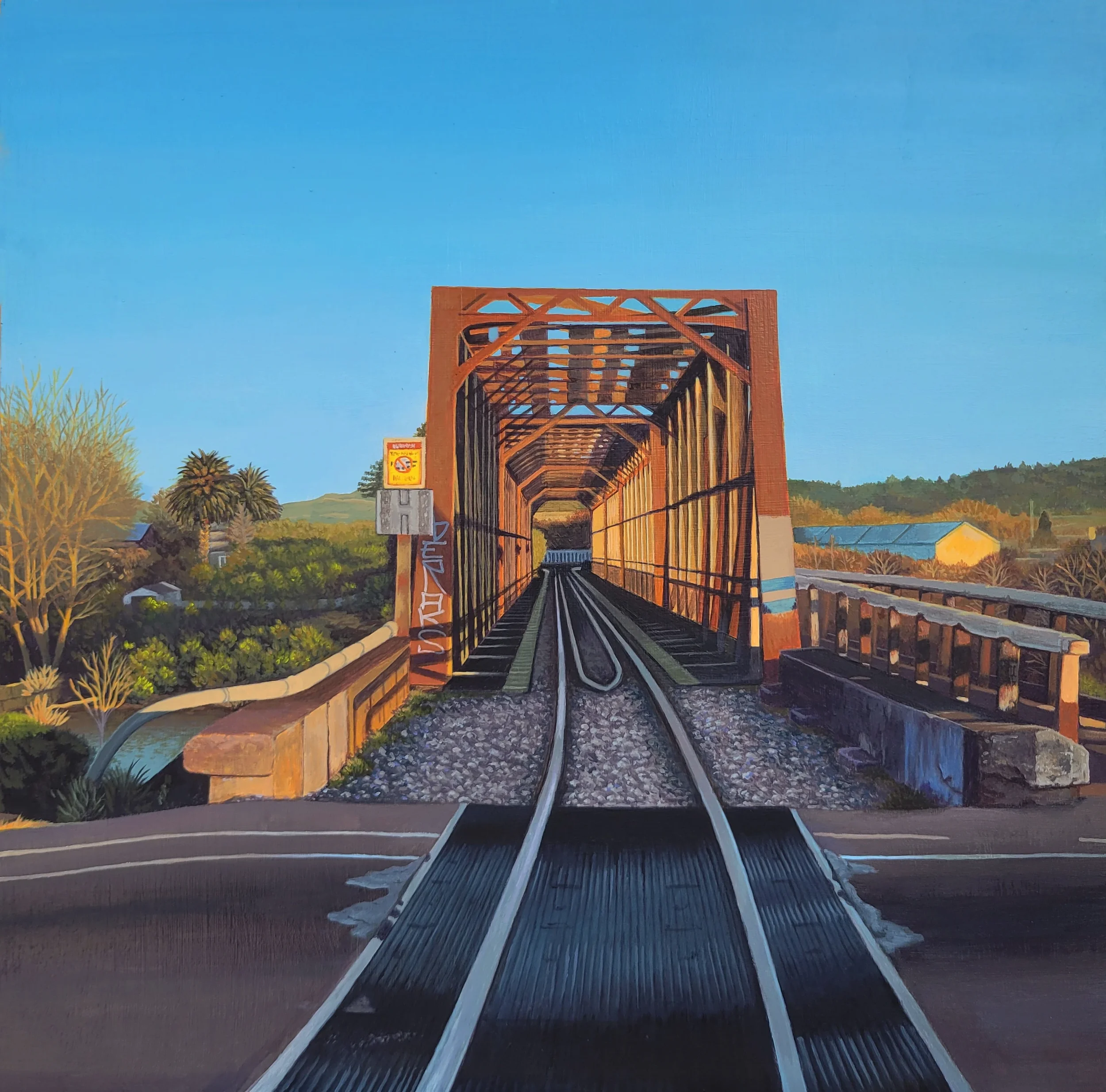 Aramoho Bridge, 2025, Acrylic on Board, 410 x 410mm